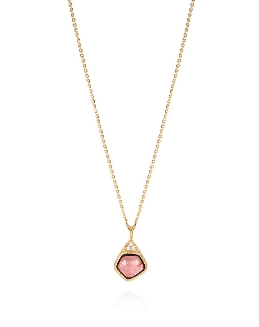 Pink Tourmaline and Tri-Diamond Pendant Necklace